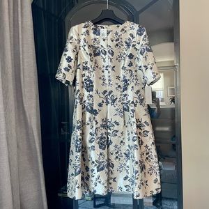 Rickie Freeman for Terri Jon Pleated Floral Jacquard Midi Dress Size 14